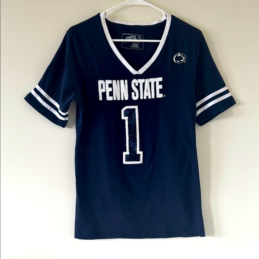 Penn State #1 Sequin Women's V-neck T- Shirt Size XL Excellent! Sparkle! Dazzle!